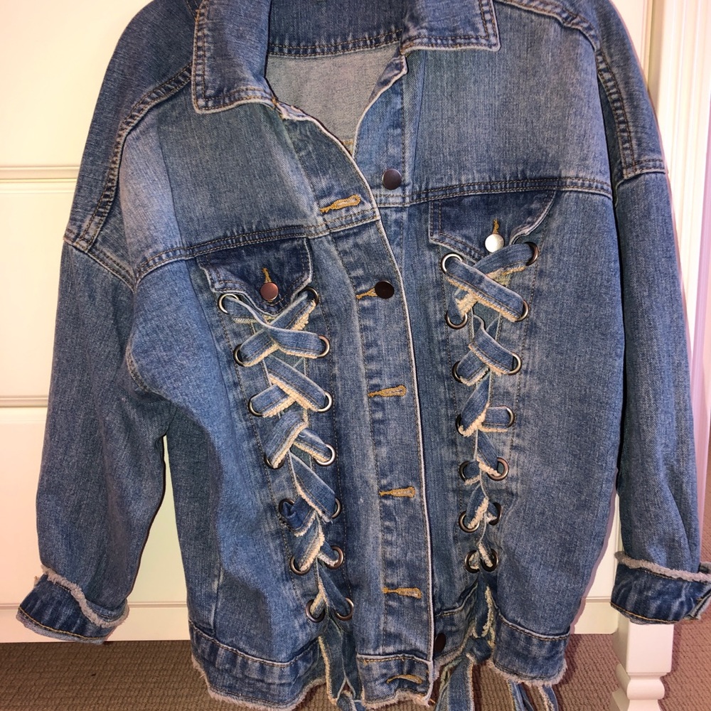 Lace up over sized denim jacket